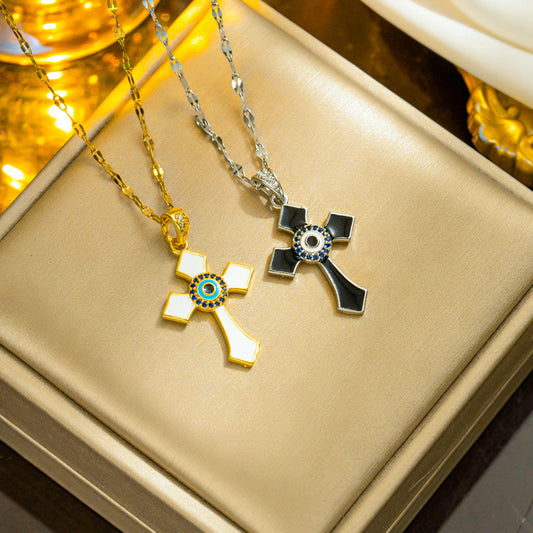 Vintage Cross Necklace Enamel Retro Fashion Women