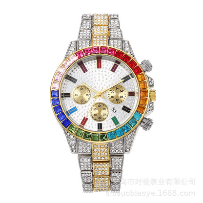 Three-Eye Colored Rhinestone Men's Watch