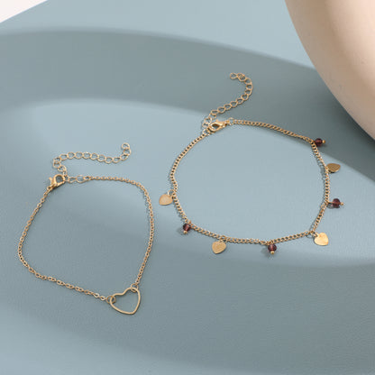 Double-layer heart anklet 2-piece set