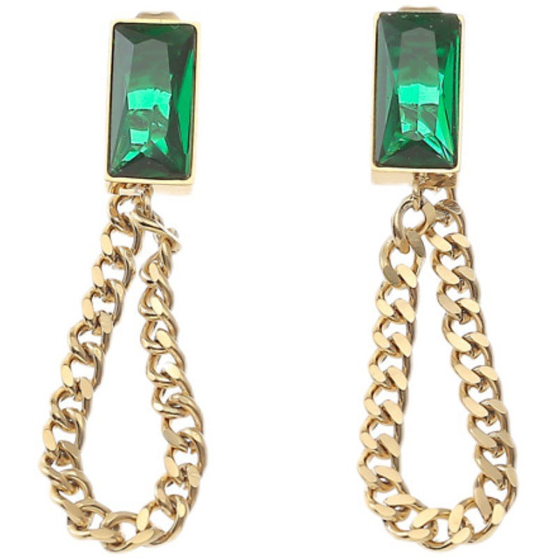 Green fringed titanium steel earrings