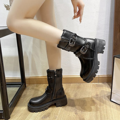 New side zipper metal buckle boots