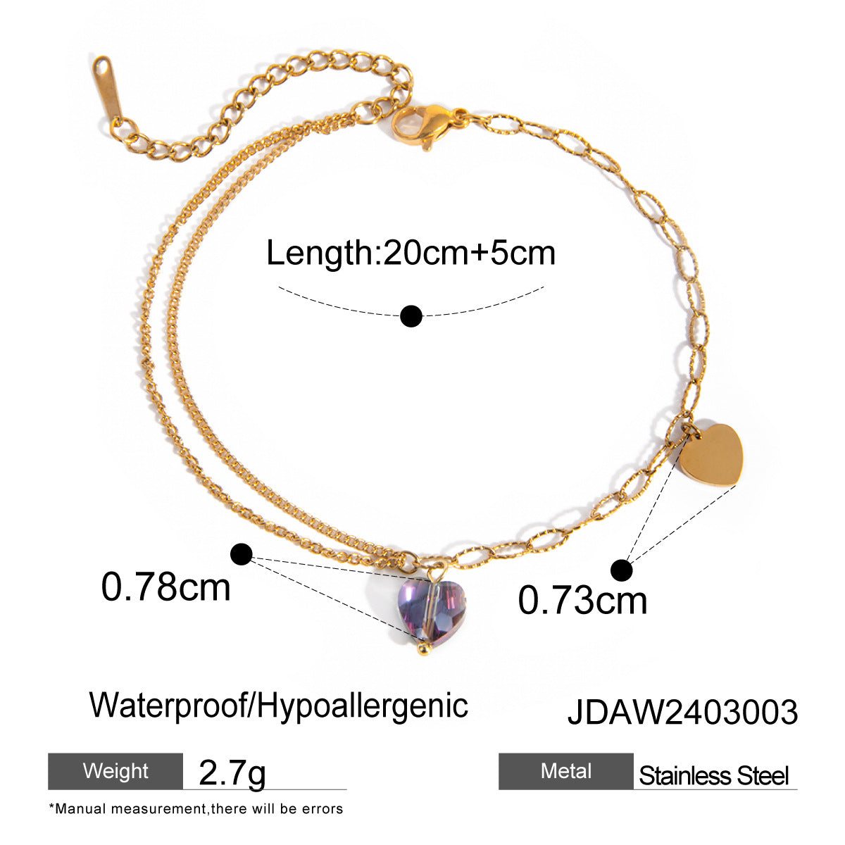 18k gold stainless steel double layer anklet