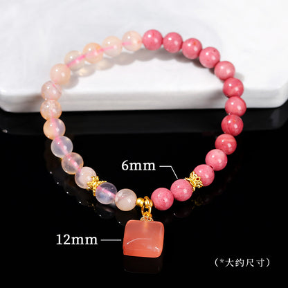 Natural red stone and cherry blossom agate bracelet.