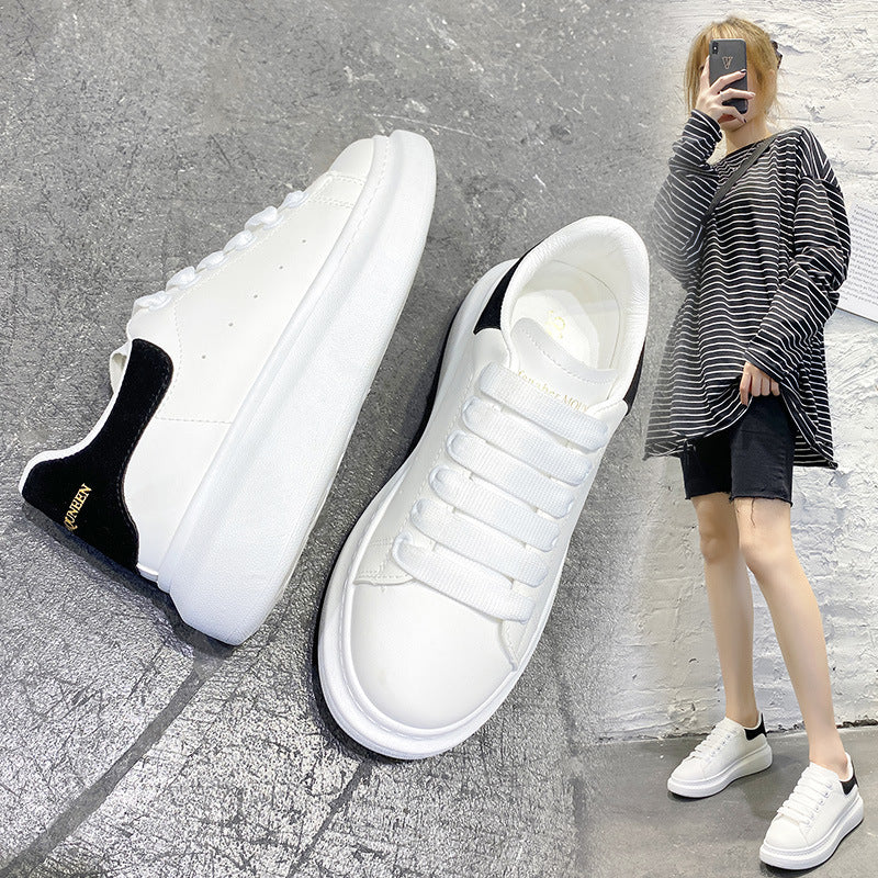 Trendy Women's White Sneakers, McQueen Style, Thick Sole.