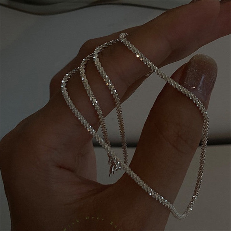 Silver stacked double clavicle chain necklace