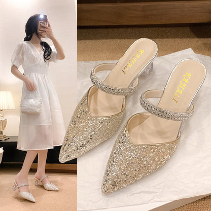 New pointed crystal heel sandals