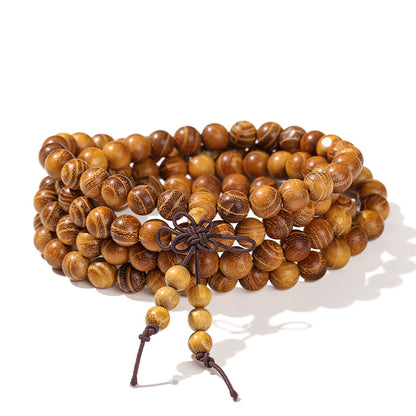 Pulsera de cuentas de Buda de sándalo dorado 108 de madera de seda dorada 