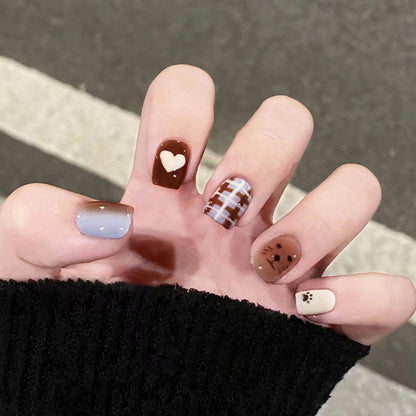 Chocolate Heart Bear Square Nails