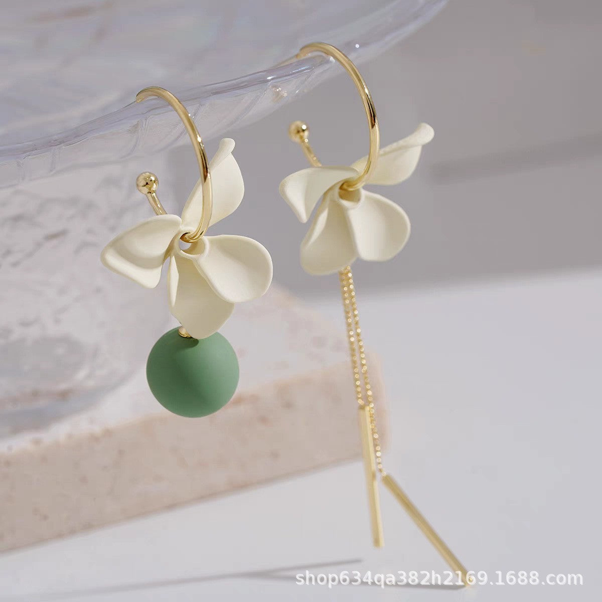 White Flower Summer Earrings Asymmetrical Earrings