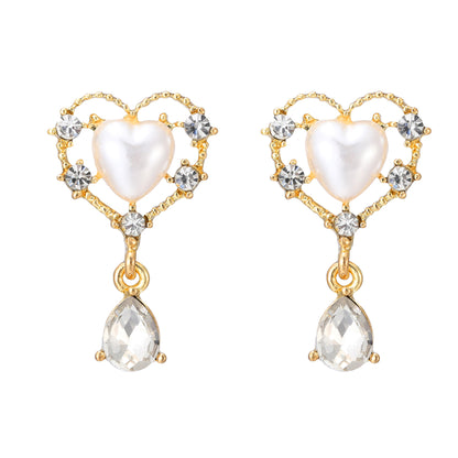 Pearl heart earrings water drop pendant earrings