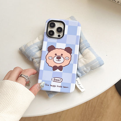 Apple 15 Pro Ins Film 2-in-1 Cute Bear iPhone 12 Color Block