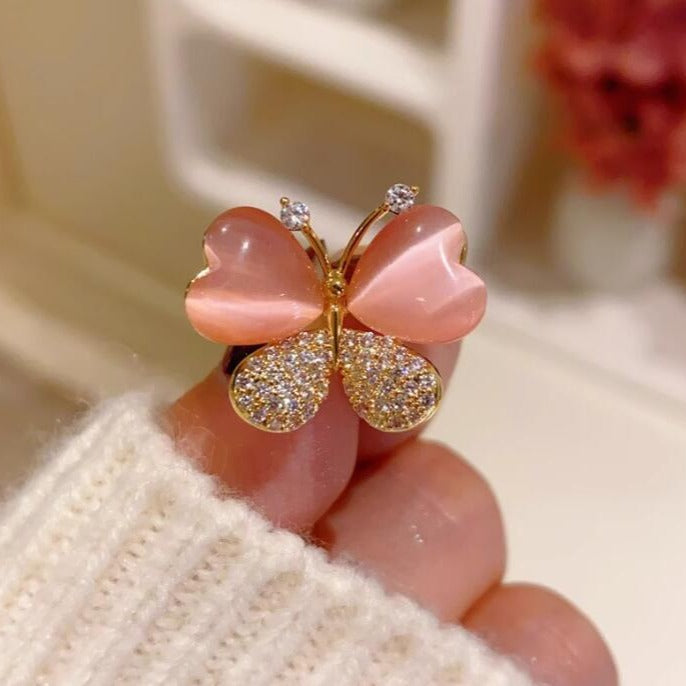 Pink opal butterfly brooch