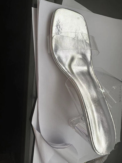 Transparent slippers crystal heel