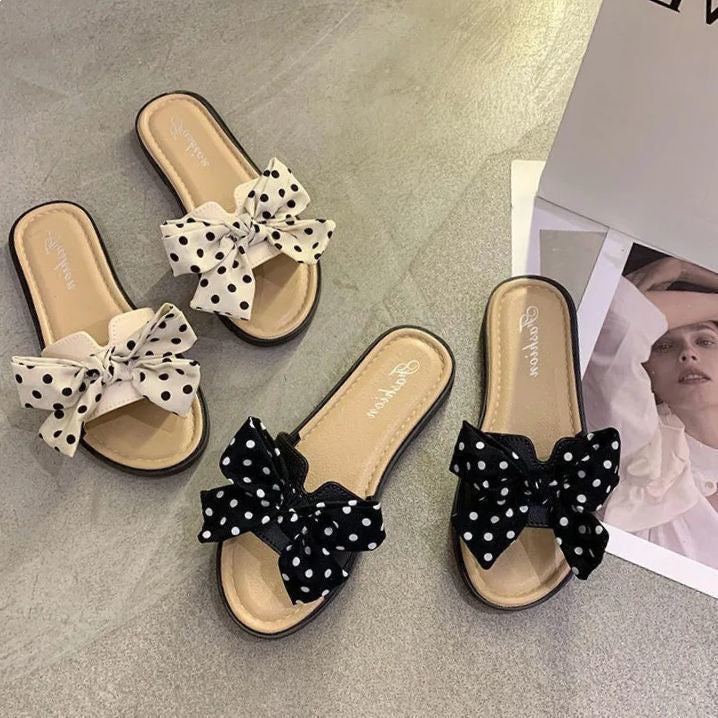 Polka dot flower flip flops