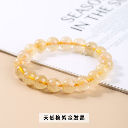 Pulsera de cuentas redondas de cristal de titanio, joyería de cristal de cabello amarillo. 