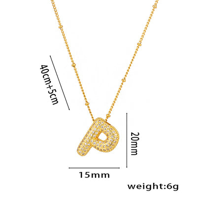 Hip-Hop Ice Sugar Zircon Quartz Letter Pendant American INS Fashion Necklace