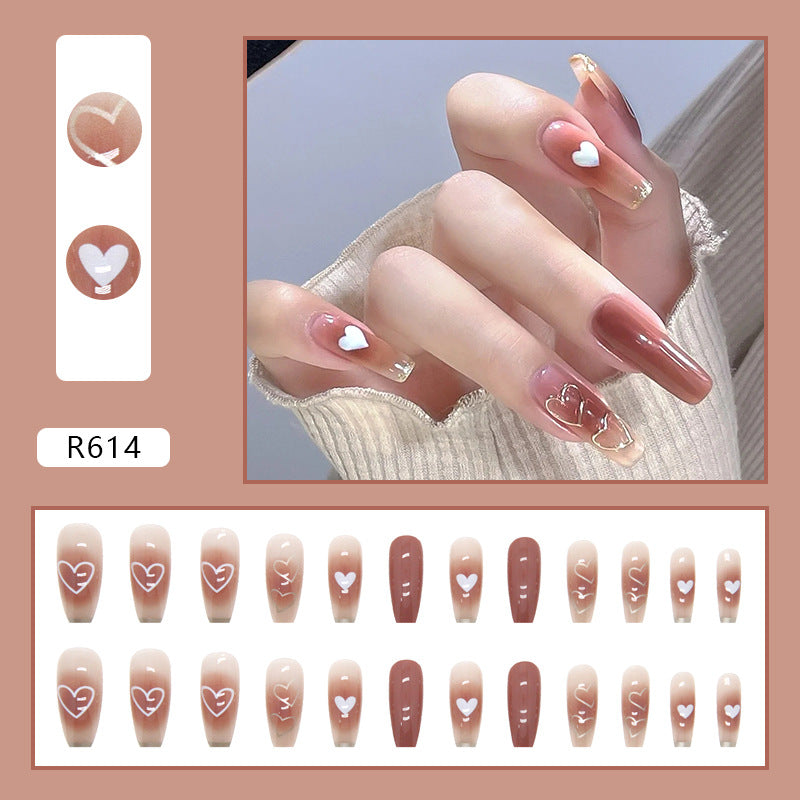 Icy Blush Grapefruit Heart Nails