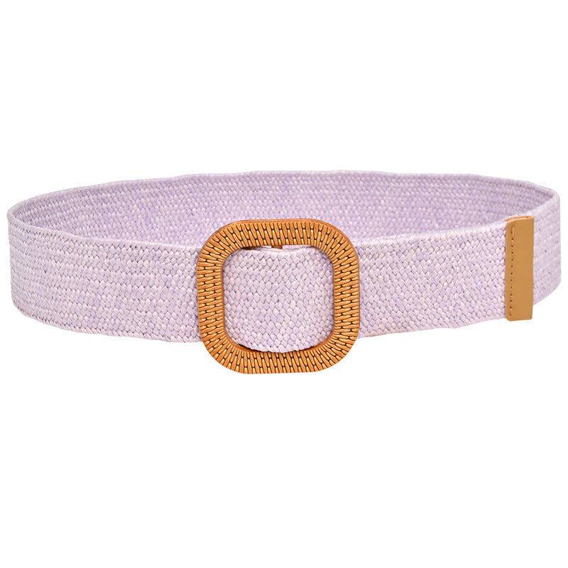 Woven Wooden Buckle Women's Waist Seal