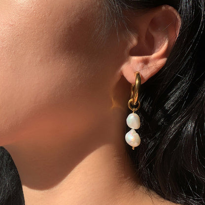 Double Freshwater Pearl Drop Earrings