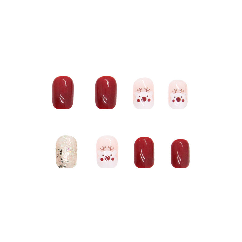 Pomegranate Red Reindeer Christmas Nails