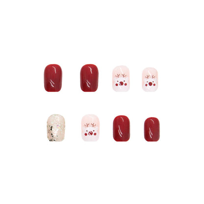 Pomegranate Red Reindeer Christmas Nails