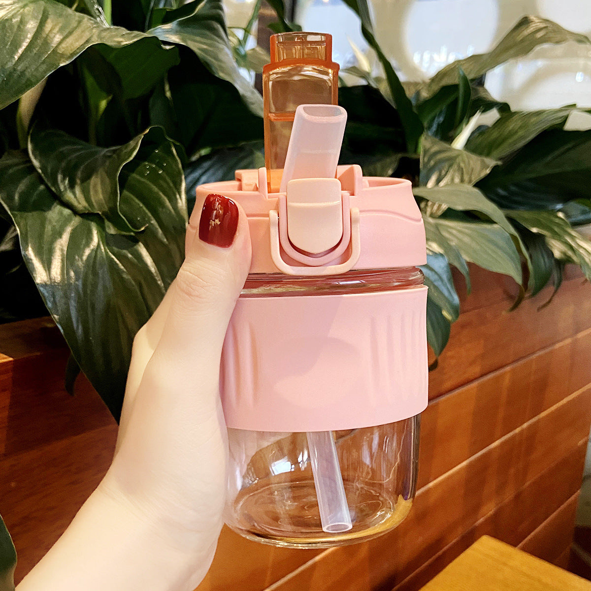 Dual-Drink Straw Glass Bottle