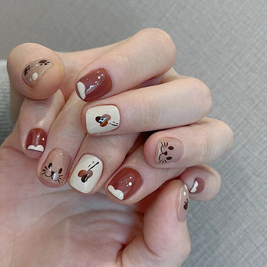 Cream Cat Paw Nails