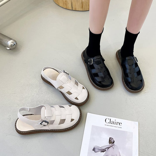 Flat-soled buckle sandals