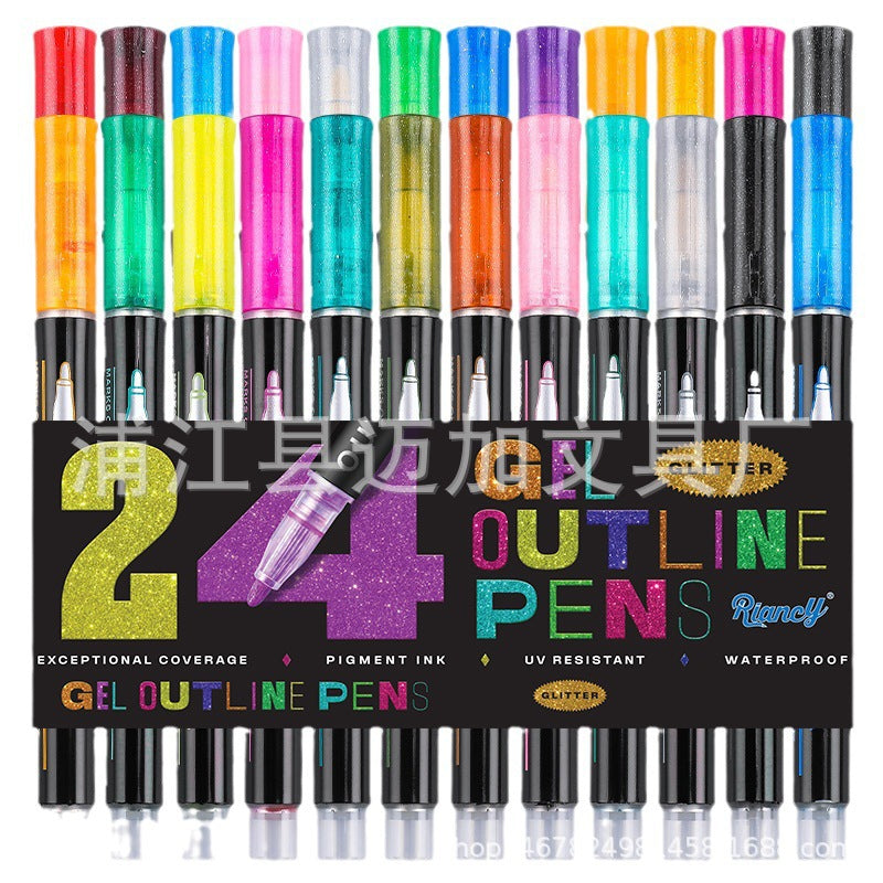 Double Line Contour Pen Metal 36 Color Set Marker Pen