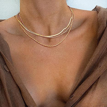 Three-layer basic chain snake bone necklace