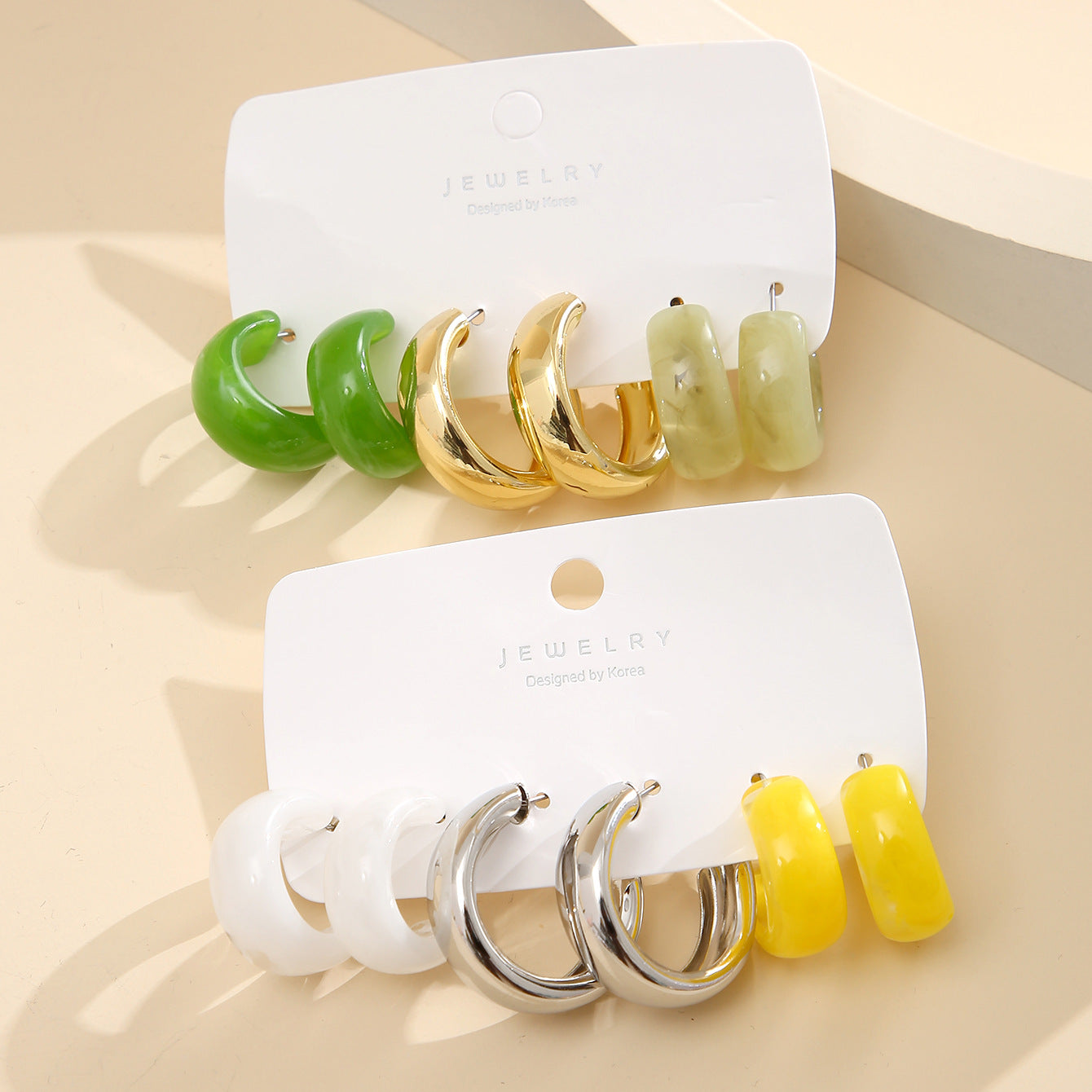 Orange fruit green acetate earrings set 6 pairs