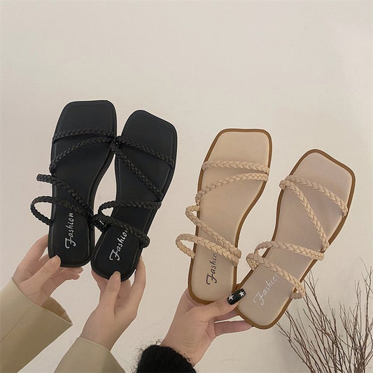 Flat-bottomed woven slippers shoes