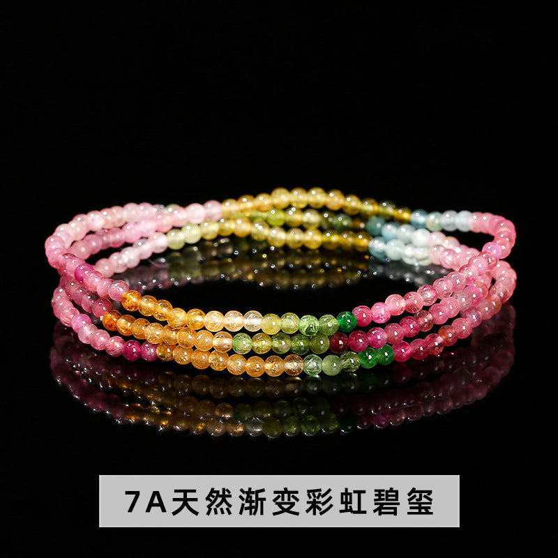 Pulsera multicírculo de turmalina arcoíris transparente de hielo natural 7A 