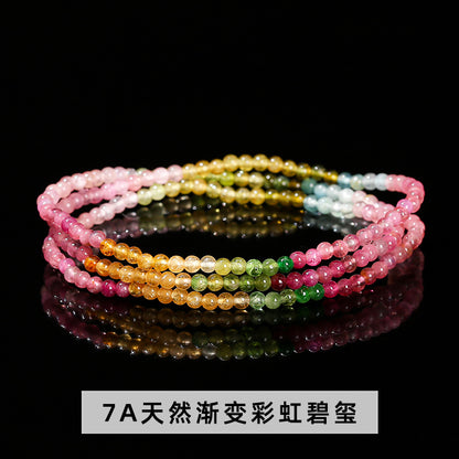 Pulsera multicírculo de turmalina arcoíris transparente de hielo natural 7A 