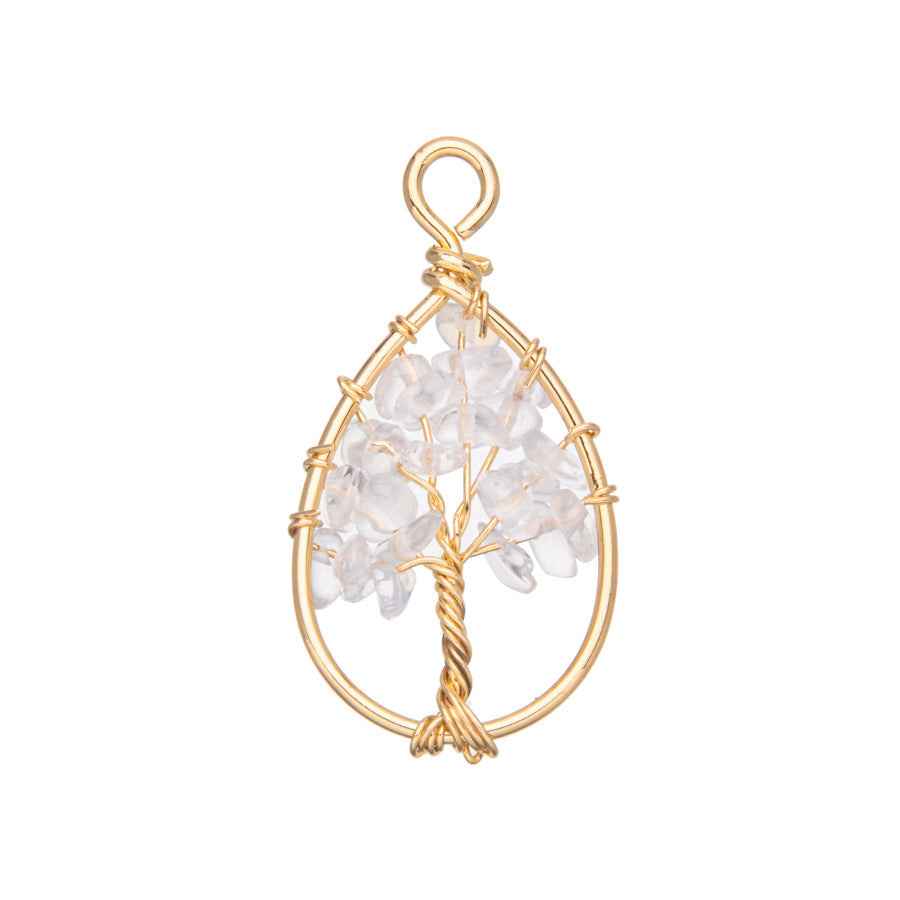 Natural stone crystal fortune tree of life pendant