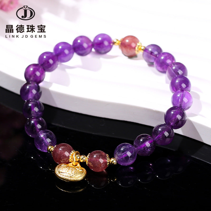 Natural amethyst bracelet metal auspicious lock pendant