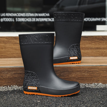 Medium tube fashionable thick-soled wear-resistant rain boots