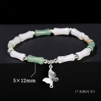 Natural white jade green Dongling bamboo bead bracelet