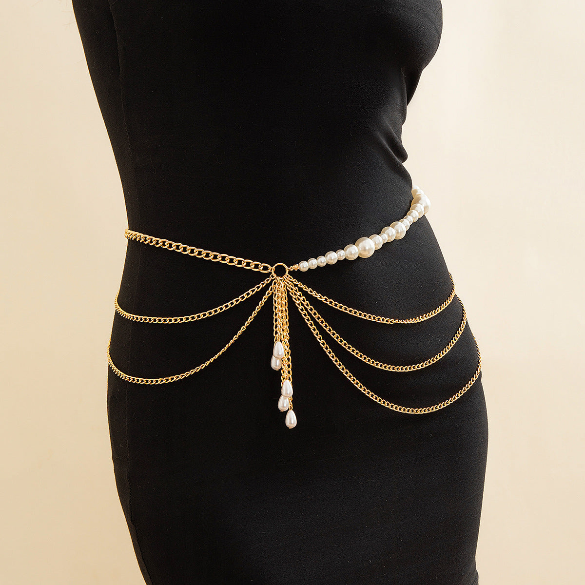 Double Pearl Retro Love Bow Waist Chain