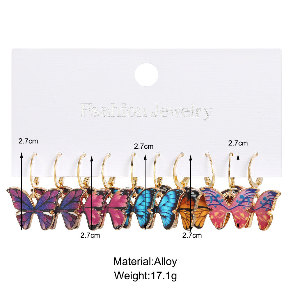 Oil Color Butterfly Earrings Set 5 Pieces