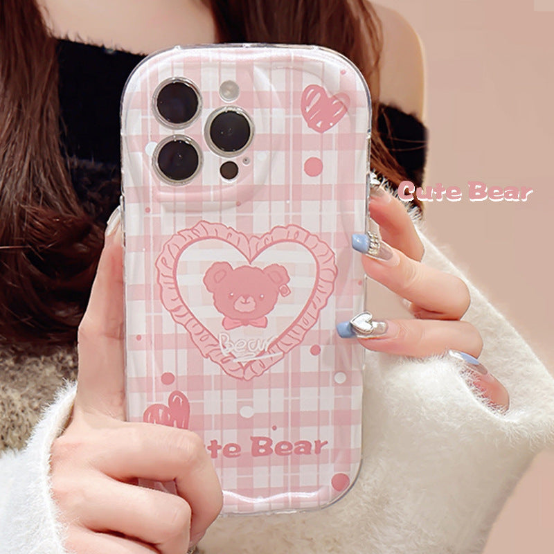 Apple 15 Pro 3D Wave Pink Bear Plaid iPhone 11/12 Precision Soft Case