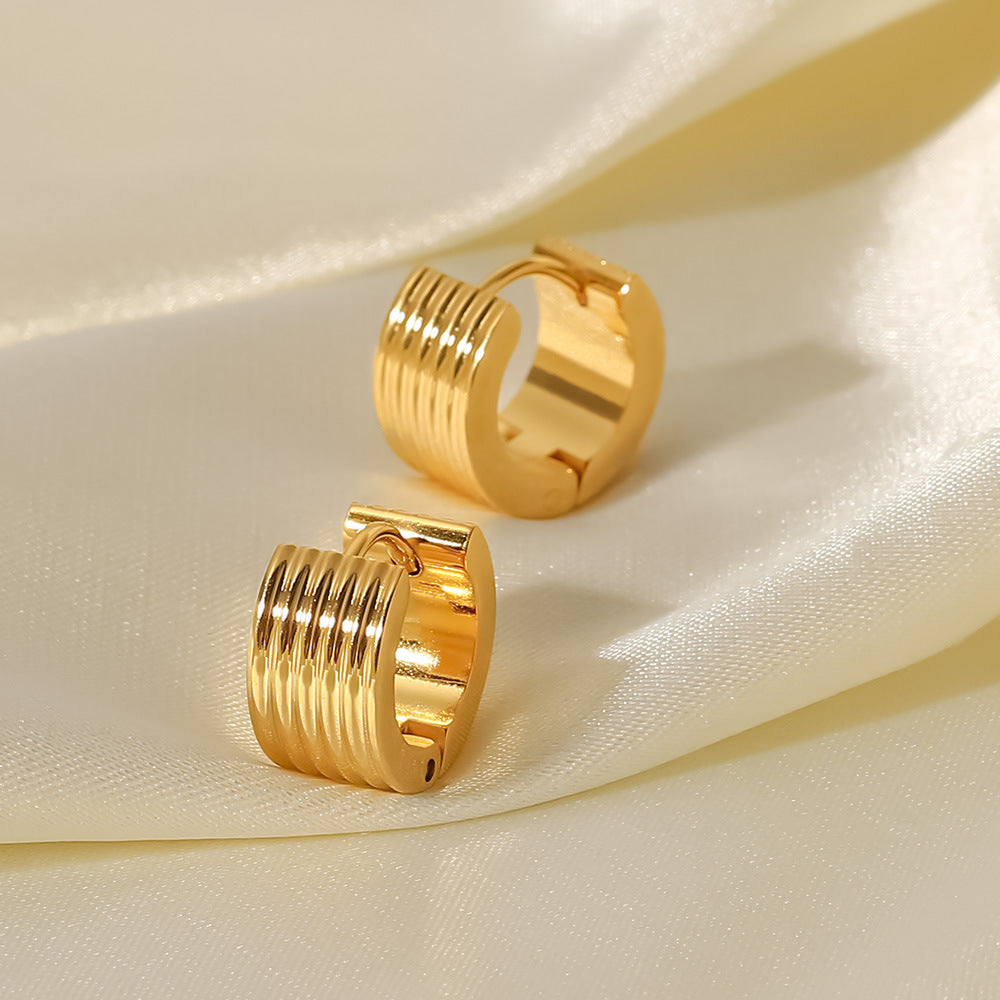 18K Gold Wide Ribbed Stainless Steel Stud Earrings