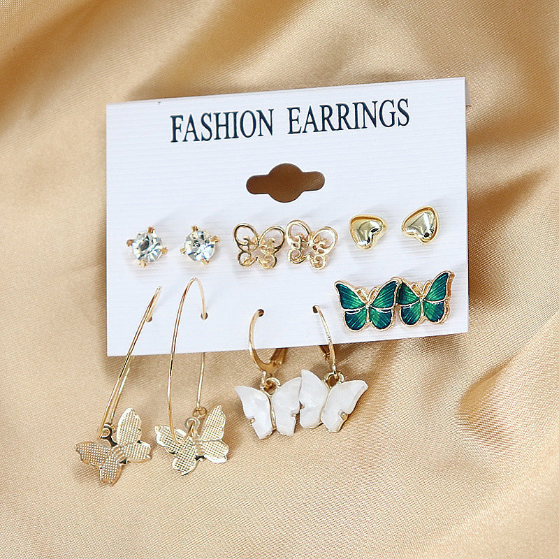 Set Alloy Metal Earrings Pearl Earrings