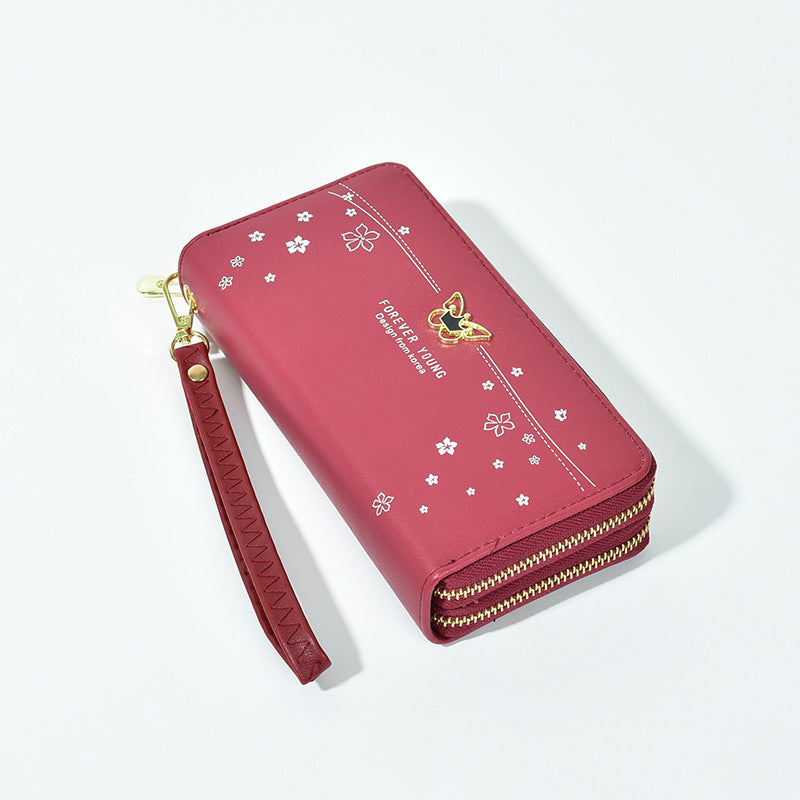 Printed Soft Leather Double Zipper Wallet