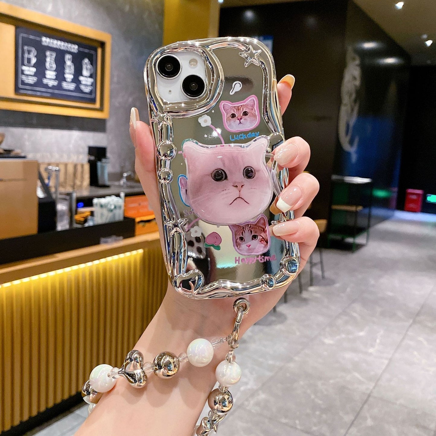 Apple 15 Pro 3D Wave Electroplated Cat iPhone XR Mirror Glitter