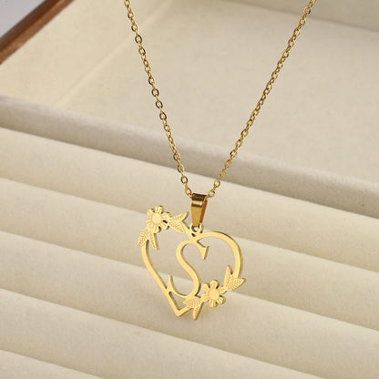 Titanium steel A-Z heart shaped English letter necklace