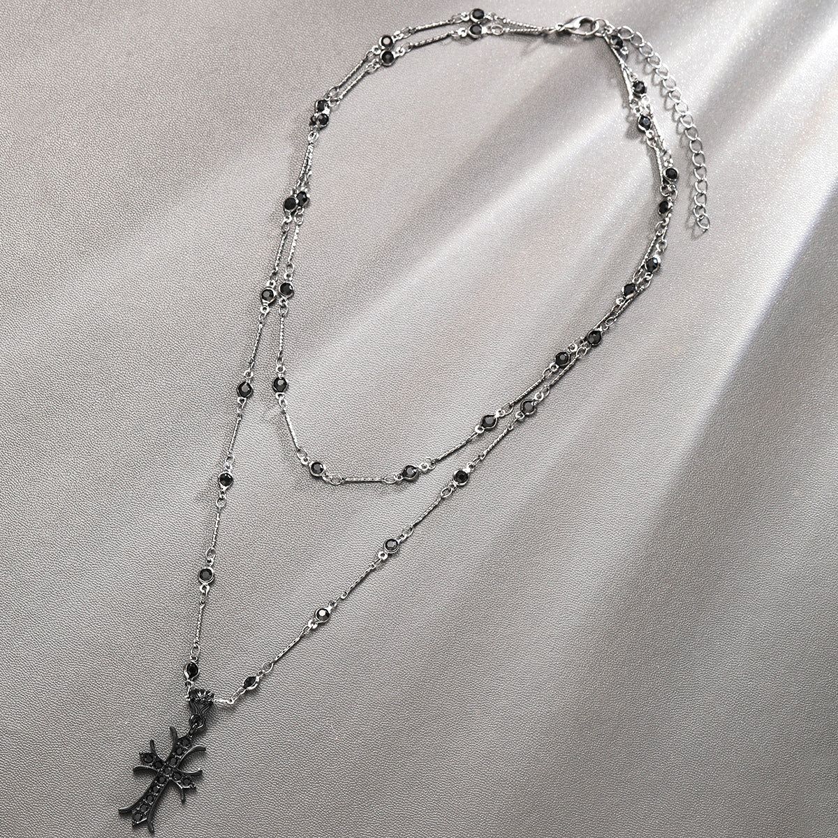 Dark Zirconia Cross Double Necklace