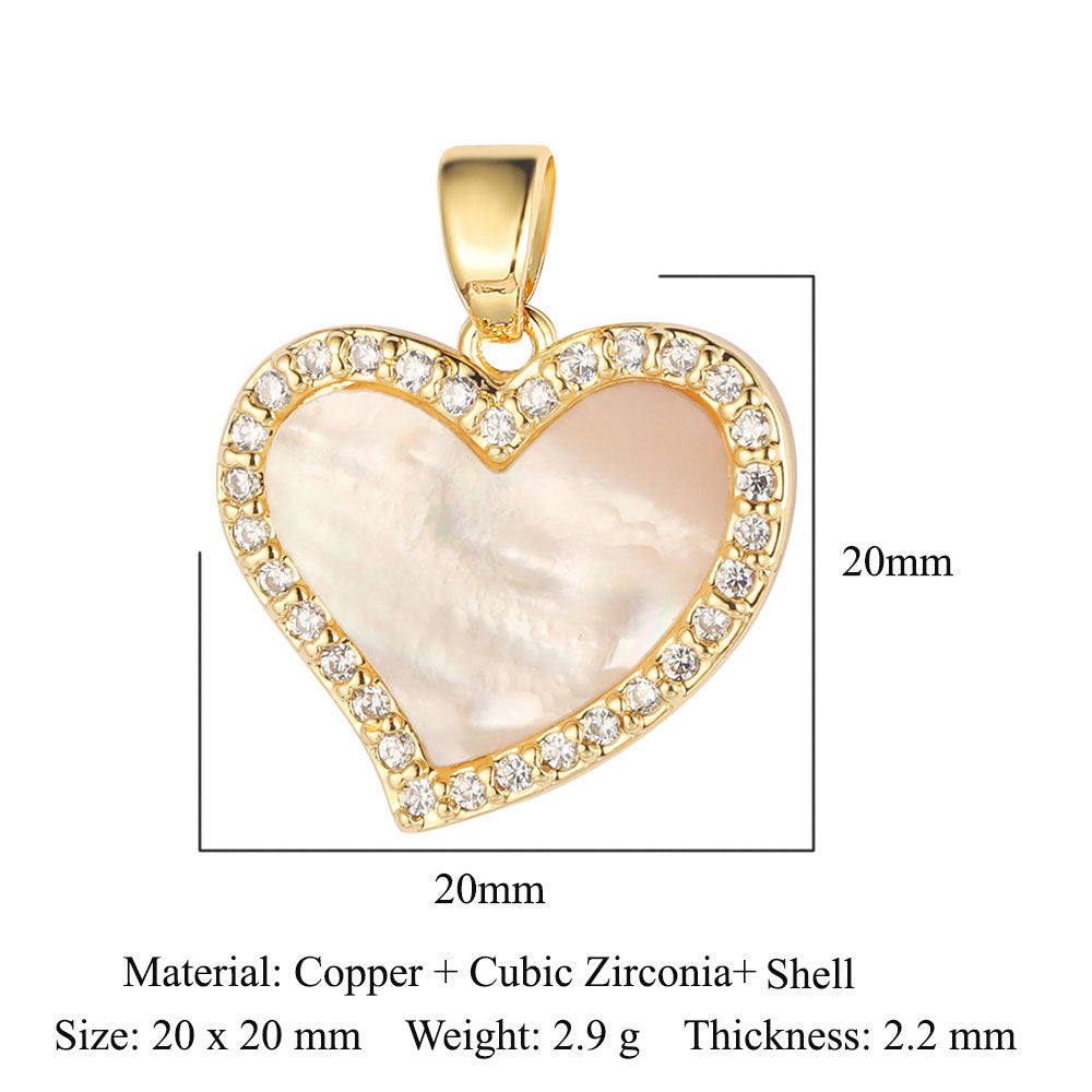 Copper zircon pendant, love shell pendant.