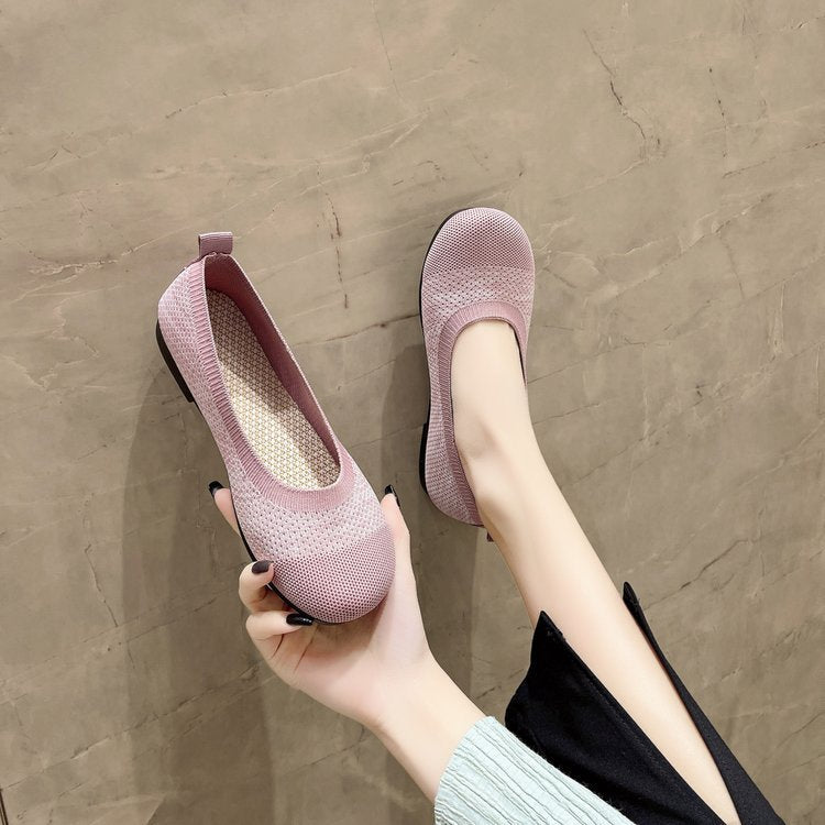 Knitted breathable soft-soled women's shoes