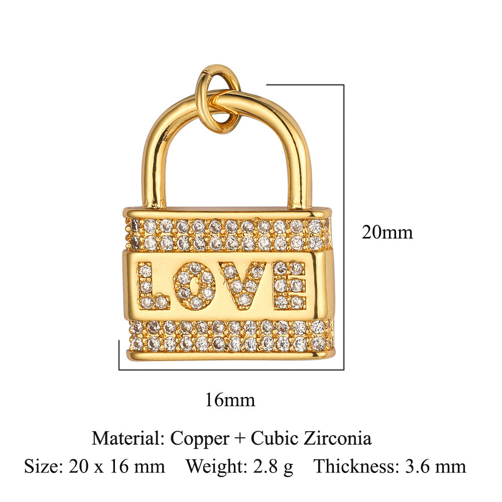 Peach heart key lock copper zircon pendant